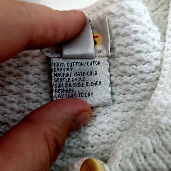 Damaged Stained Talbots Petite P White Cotton Cable Knit Sweater Button Front - Picture 9 of 9